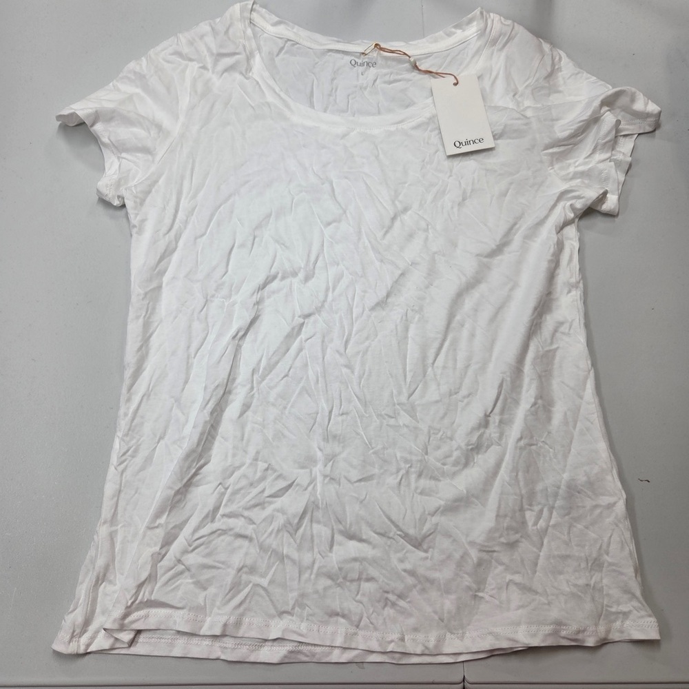 NWT QUINCE Cotton Modal Scoop Neck Tee Large White 6660 - Picture 4 of 10
